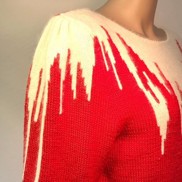 Vintage Christmas Sweater, 90s ANGENIE red with white icicles, Angora, BEAUTIFUL - Picture 3 of 5